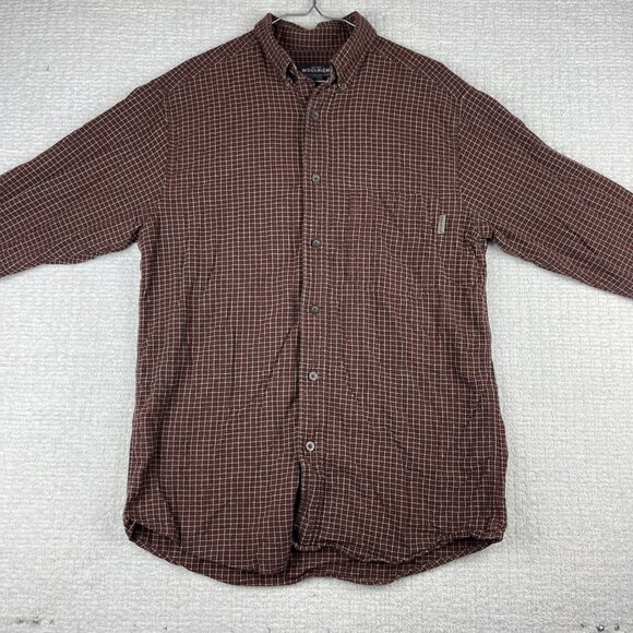 Woolrich Flannel Shirt Mens M Dark Red Plaid Lumberjack Hike Hunt Camp - Picture 13 of 16